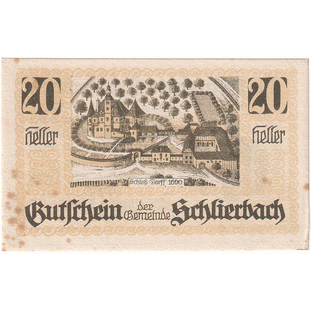 Banconote, Austria, Schlierbach, 20 Heller, Blason, 1920 SPL- Mehl:FS 962IIa