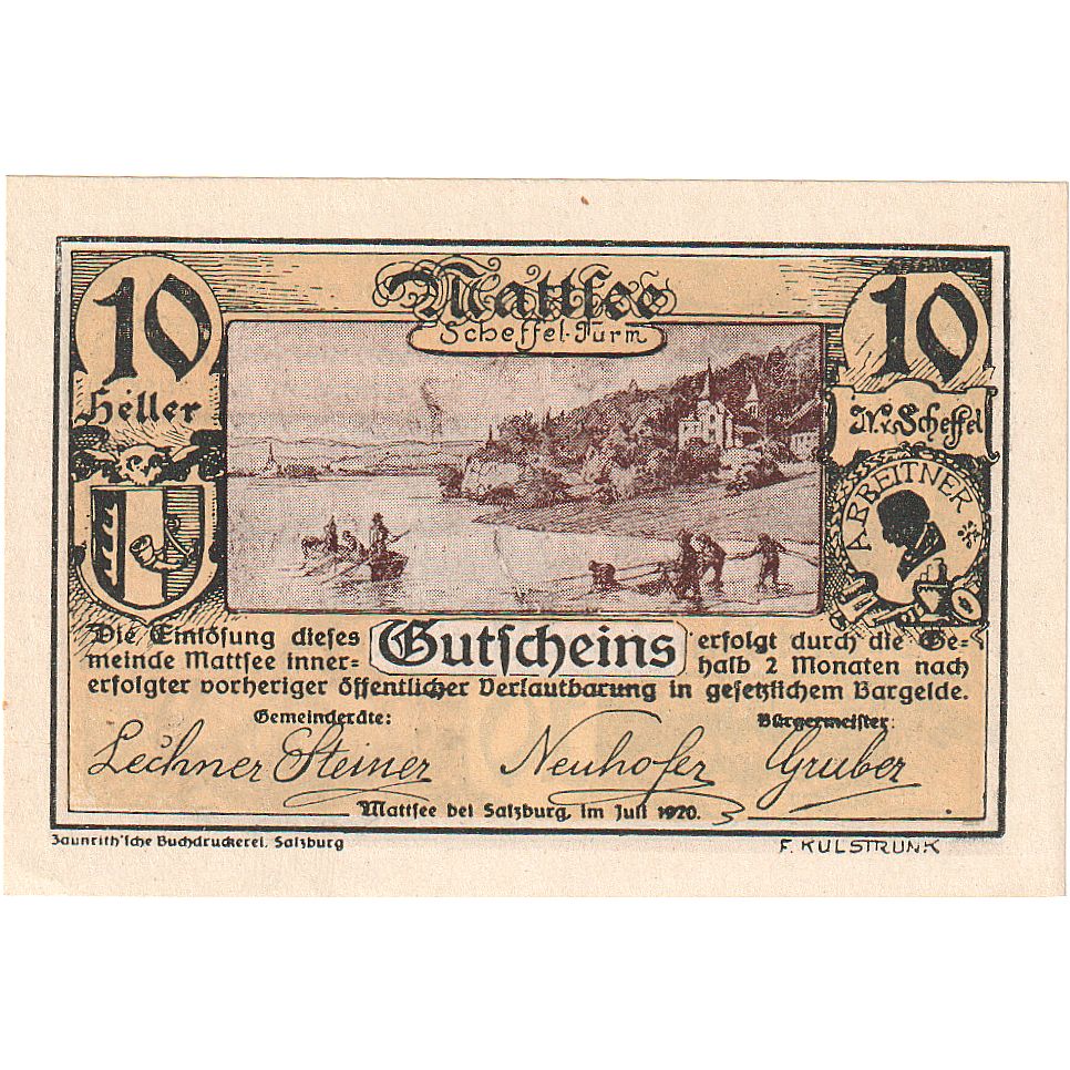 Billet, Autriche, Mattsee, 10 Heller, mer, 1920, SPL, Mehl:FS 596a