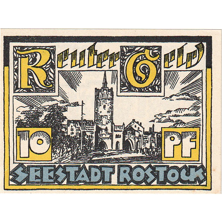 Nota, Alemanha, Rostock, 10 Pfennig, château, 1922 UNC(63) Mehl:FS 1138.1