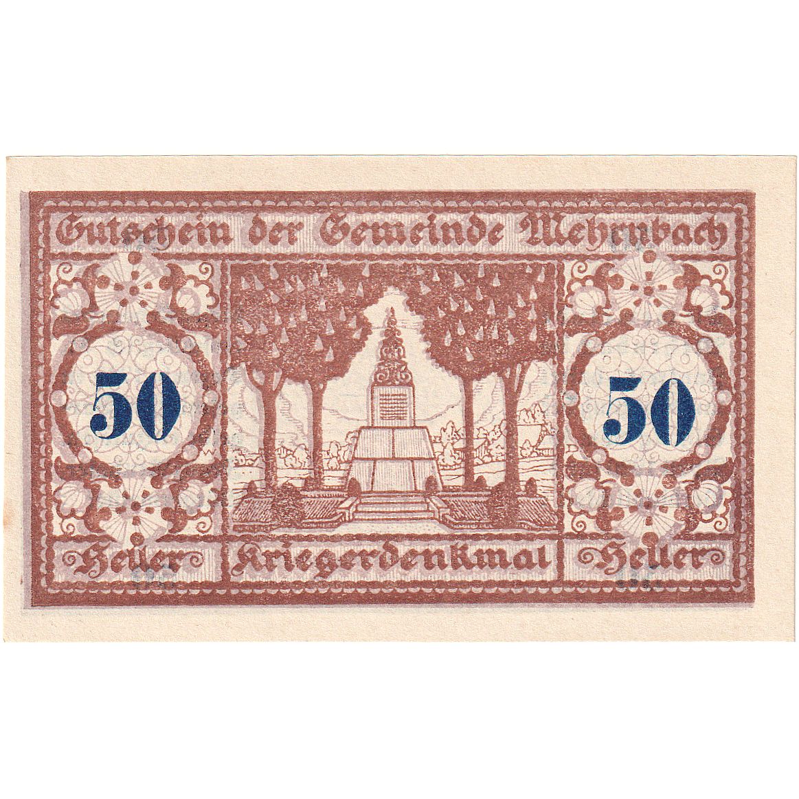 Banconote, Austria, Mehrnbach, 50 Heller, parc 1920 SPL, Mehl:FS 604.1