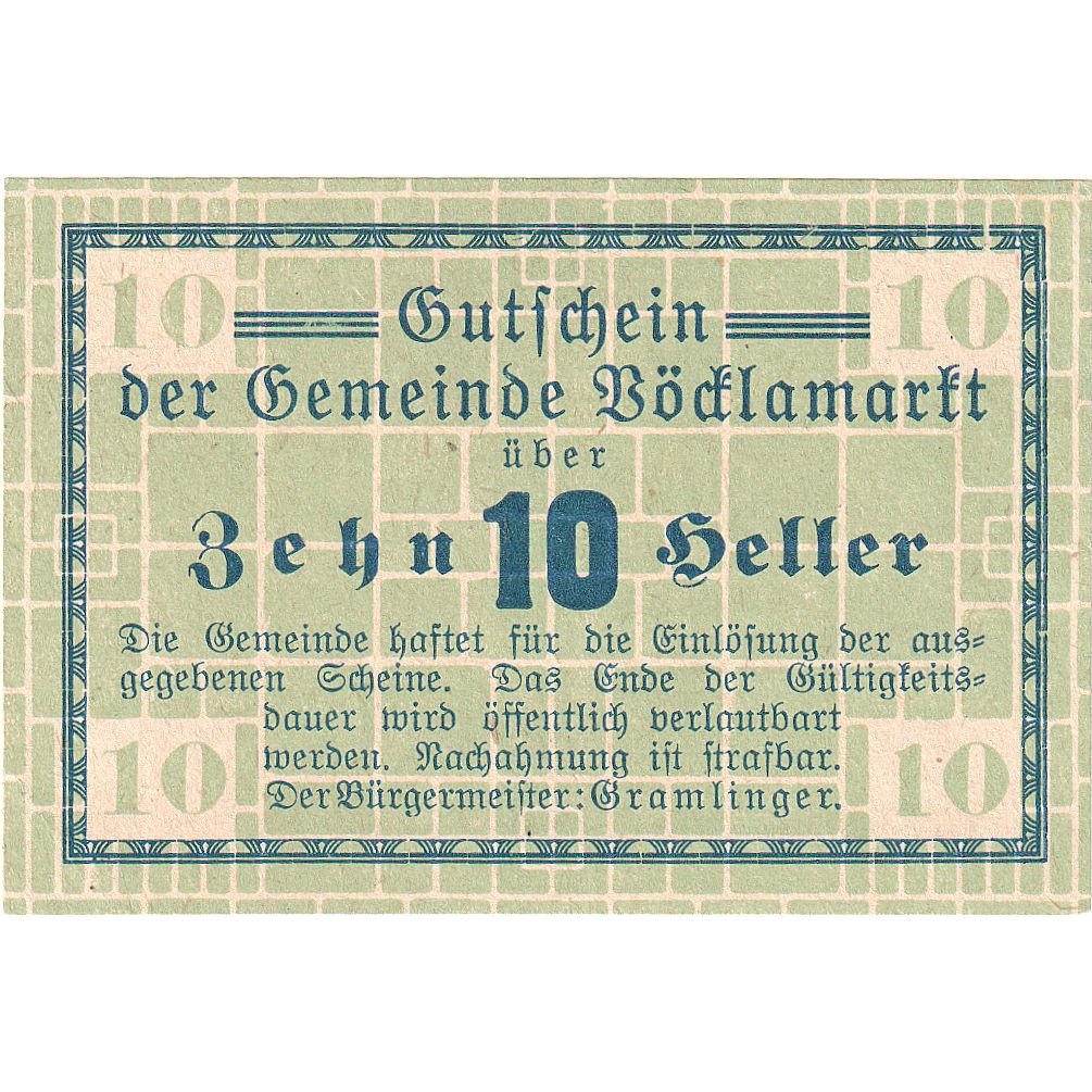 Billet, Autriche, Vöcklamarkt, 10 Heller, Texte, 1920, SPL, Mehl:FS 1117Ia