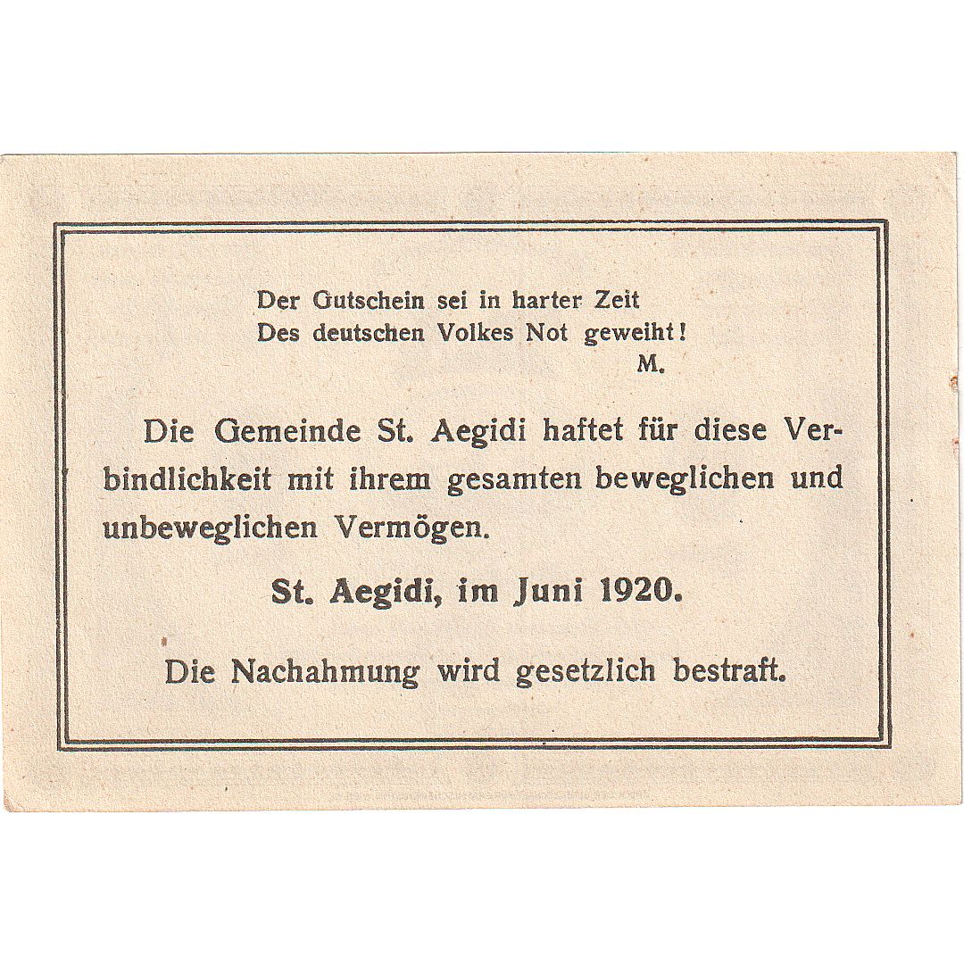 Banknote, Austria, St Aegidi, 20 Heller village, 1920, UNC(63) Mehl:FS 875IIa