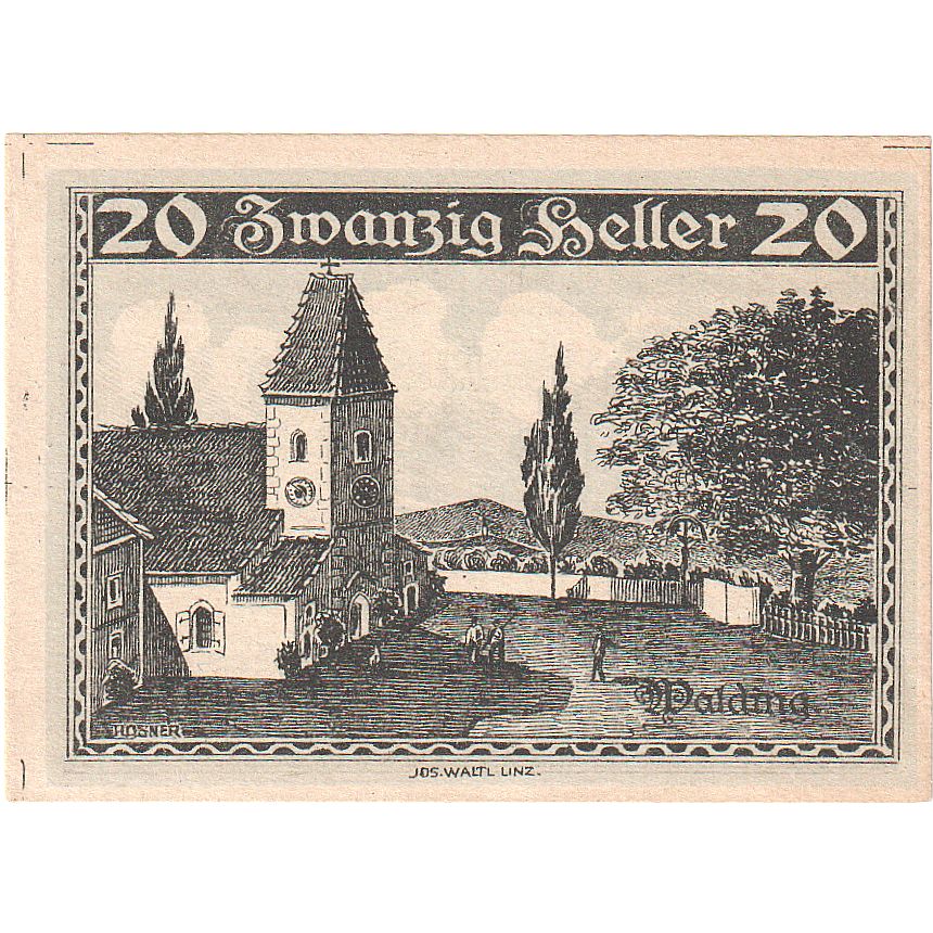Biljet, Oostenrijk, Walding, 20 Heller, Eglise 1920-12-31, SPL Mehl:FS 1132a