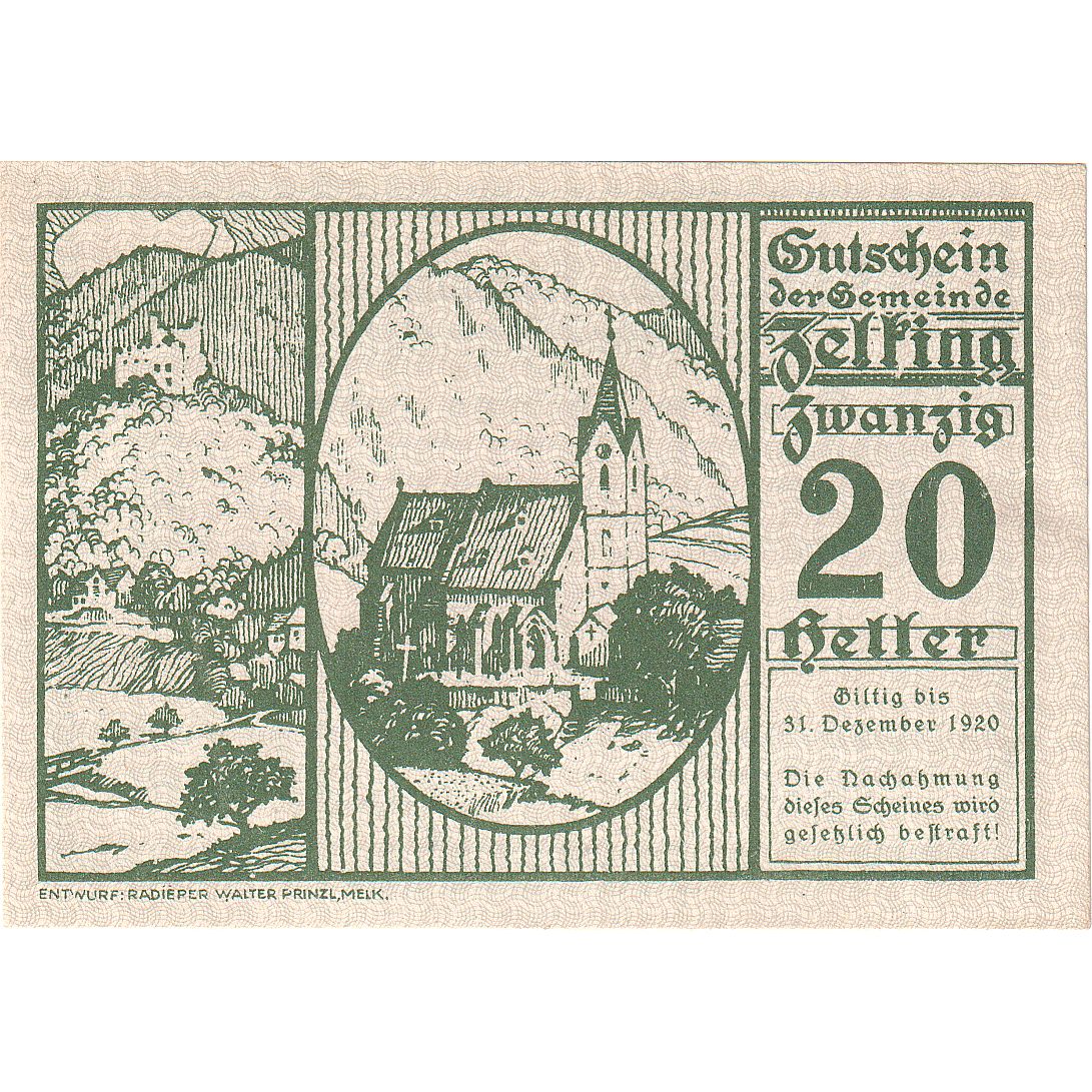 Biljet, Oostenrijk, Zelking, 20 Heller, Eglise 1920-12-31, SPL Mehl:FS 1267
