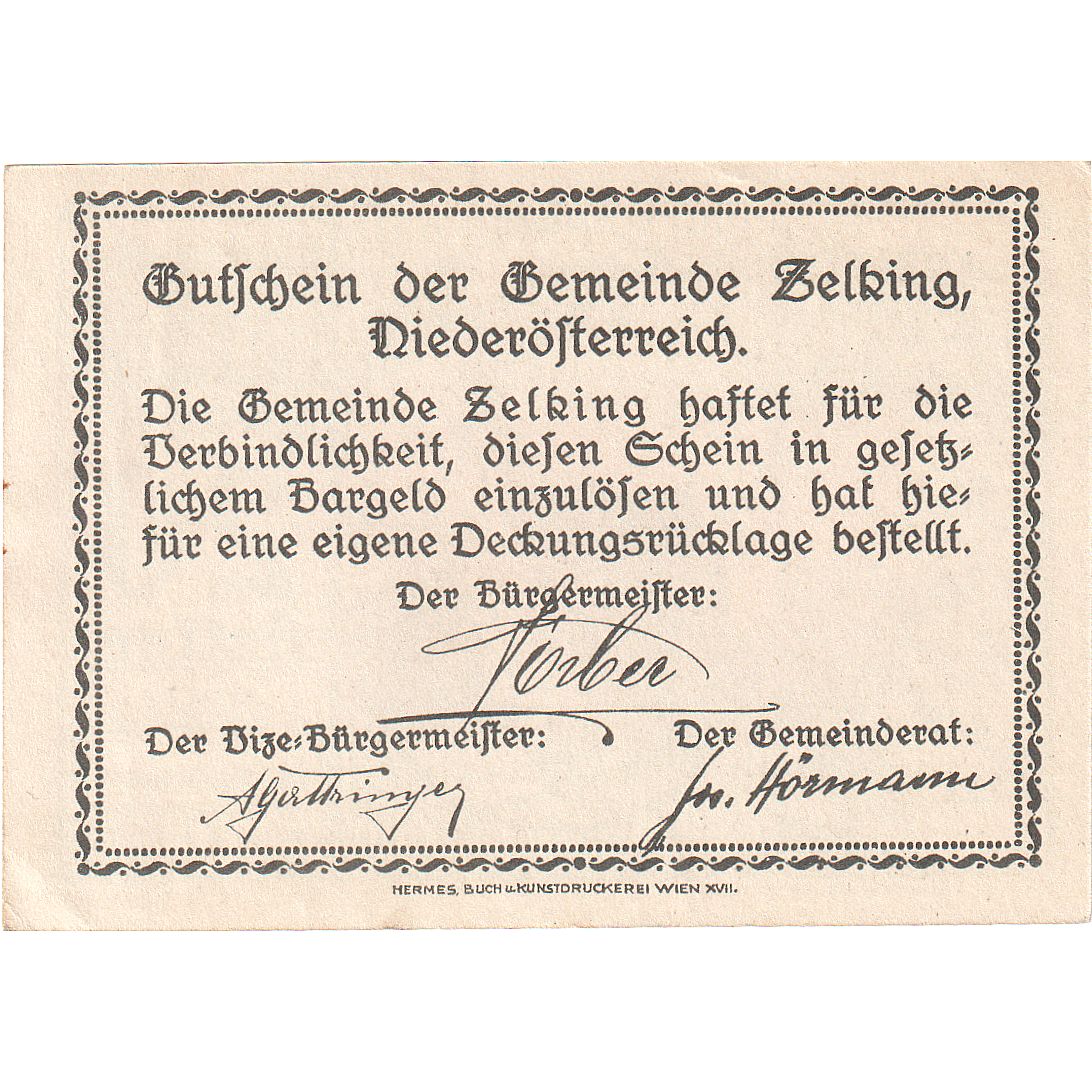 Biljet, Oostenrijk, Zelking, 20 Heller, Eglise 1920-12-31, SPL Mehl:FS 1267
