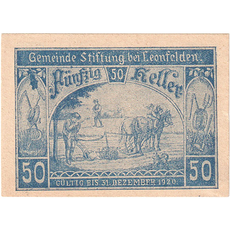 Biljet, Oostenrijk, Leonfelden, 50 Heller, parc 1920-12-31, SPL Mehl:FS 1037a