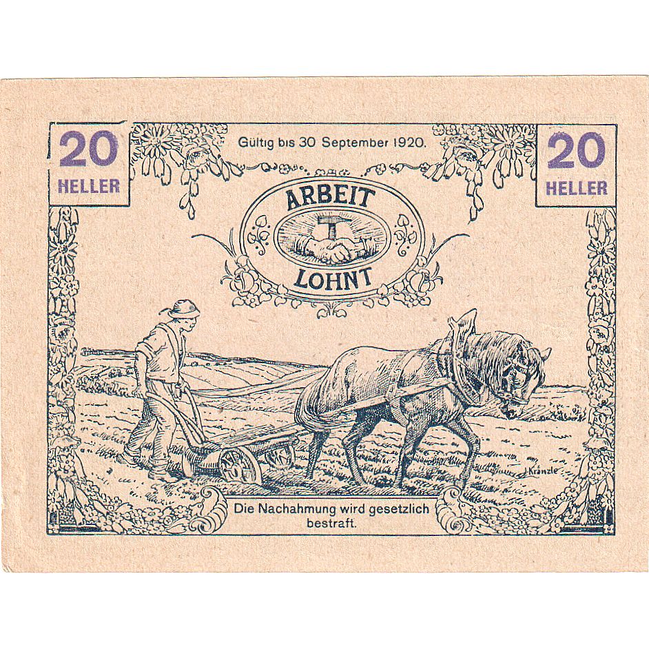 Biljet, Oostenrijk, Tausendblum, 20 Heller, champs 1920-09-30, SPL Mehl:FS 1060