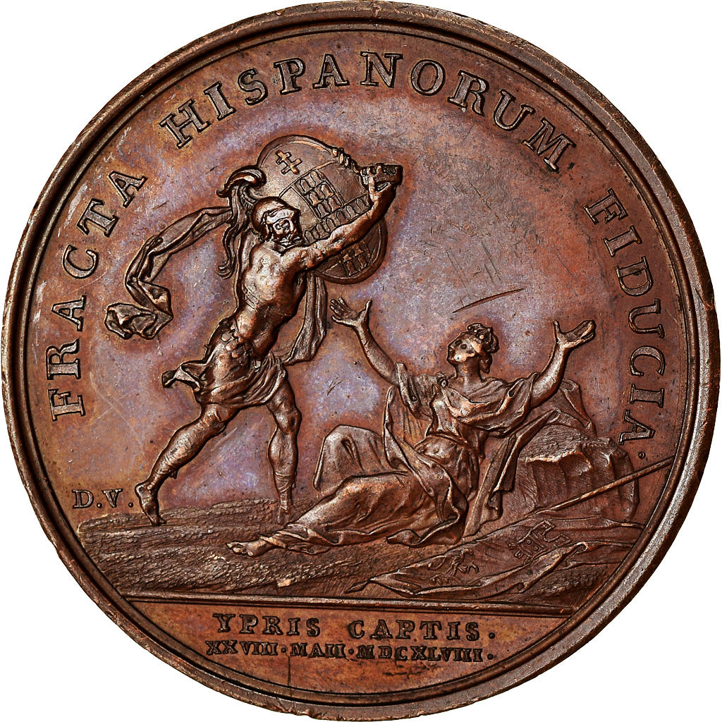 Francja, medal, Ludwik XIV, Condé s’empare d’Ypres, 1648, Miedź, Mauger