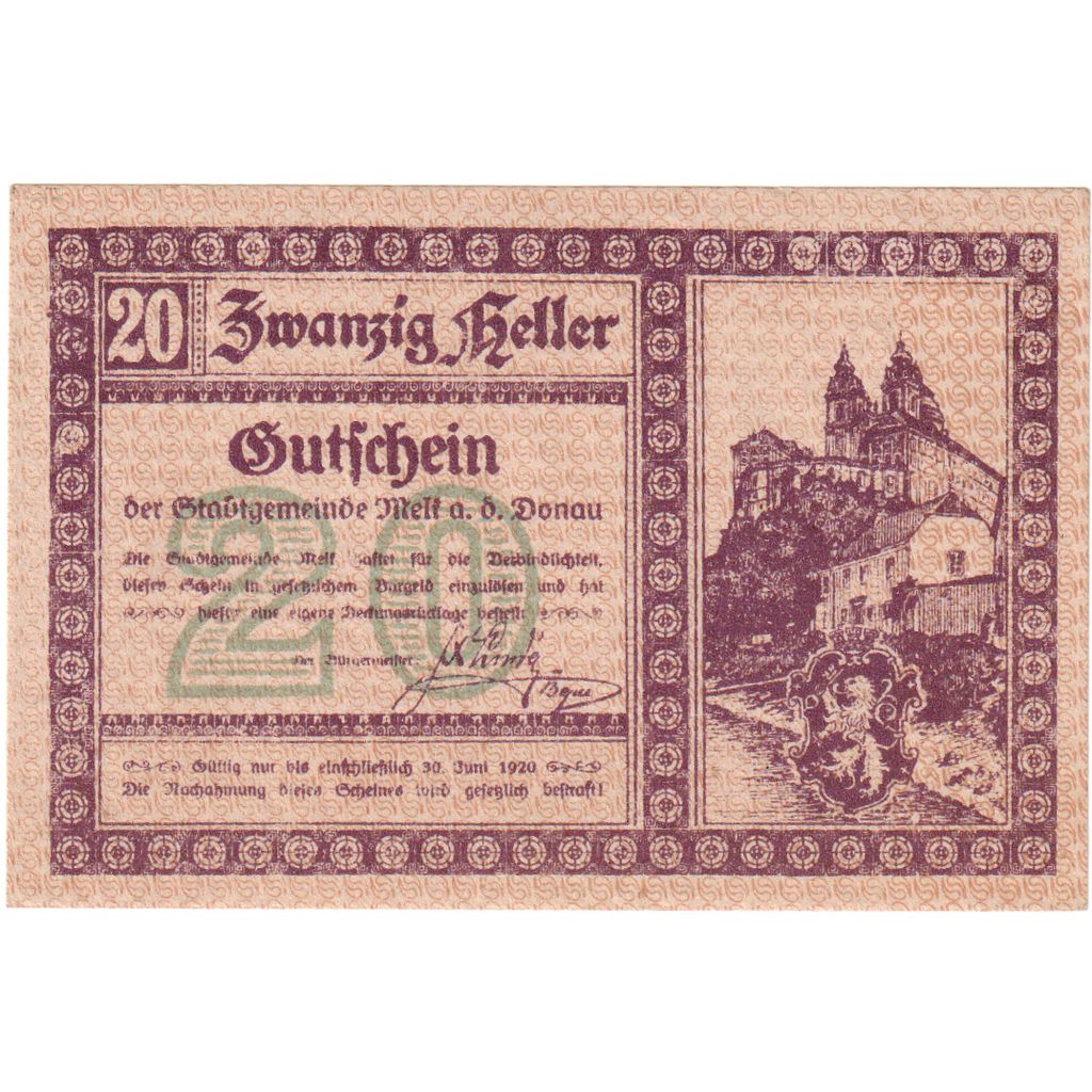 Autriche, Melt, 20 Heller, Blason, 1920, 1920-12-31, SPL, Mehl:FS 1085Ic