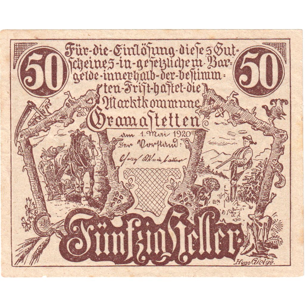Autriche, Gramastetten, 50 Heller, paysage, 1920, 1920-05-01, SUP, Mehl:FS 256