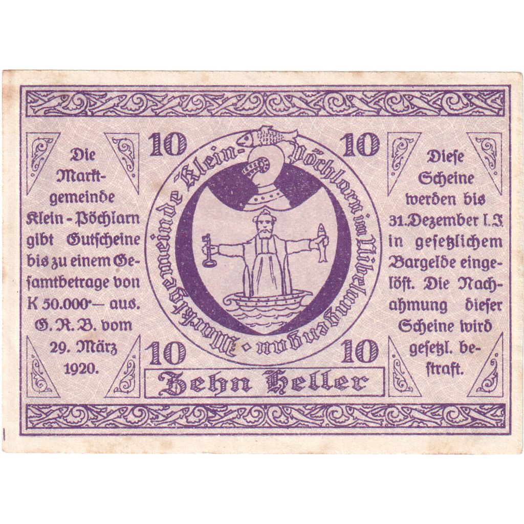 Autriche, Klein Pöchlarn, 10 Heller, Eglise 1920-12-31, SPL, Mehl:FS 457a