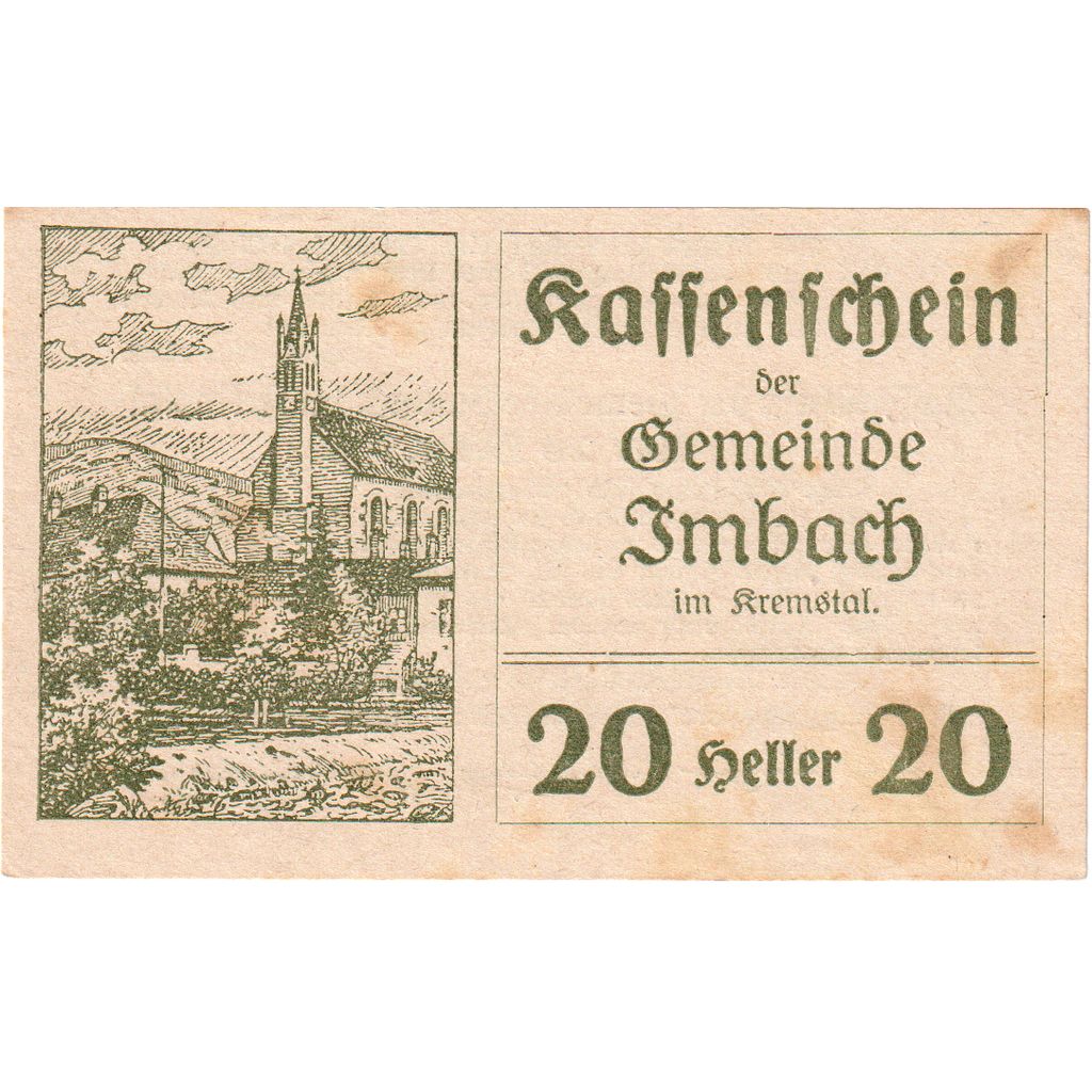 Autriche, Imbach, 20 Heller, paysage, 1920, 1920-12-31, SUP, Mehl:FS 404Ic