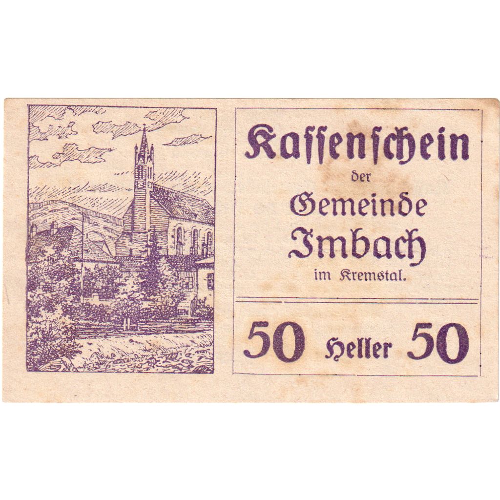 Autriche, Imbach, 50 Heller, Eglise, 1920, 1920-12-31, SUP, Mehl:FS 404IIc
