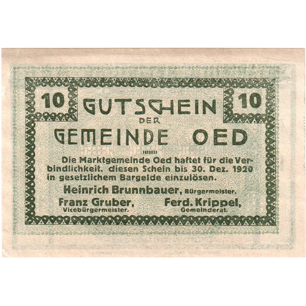 Austria, Oed, 10 Heller, personnage, 1920, 1920-12-31, UNC(60-62), Mehl:FS 703a