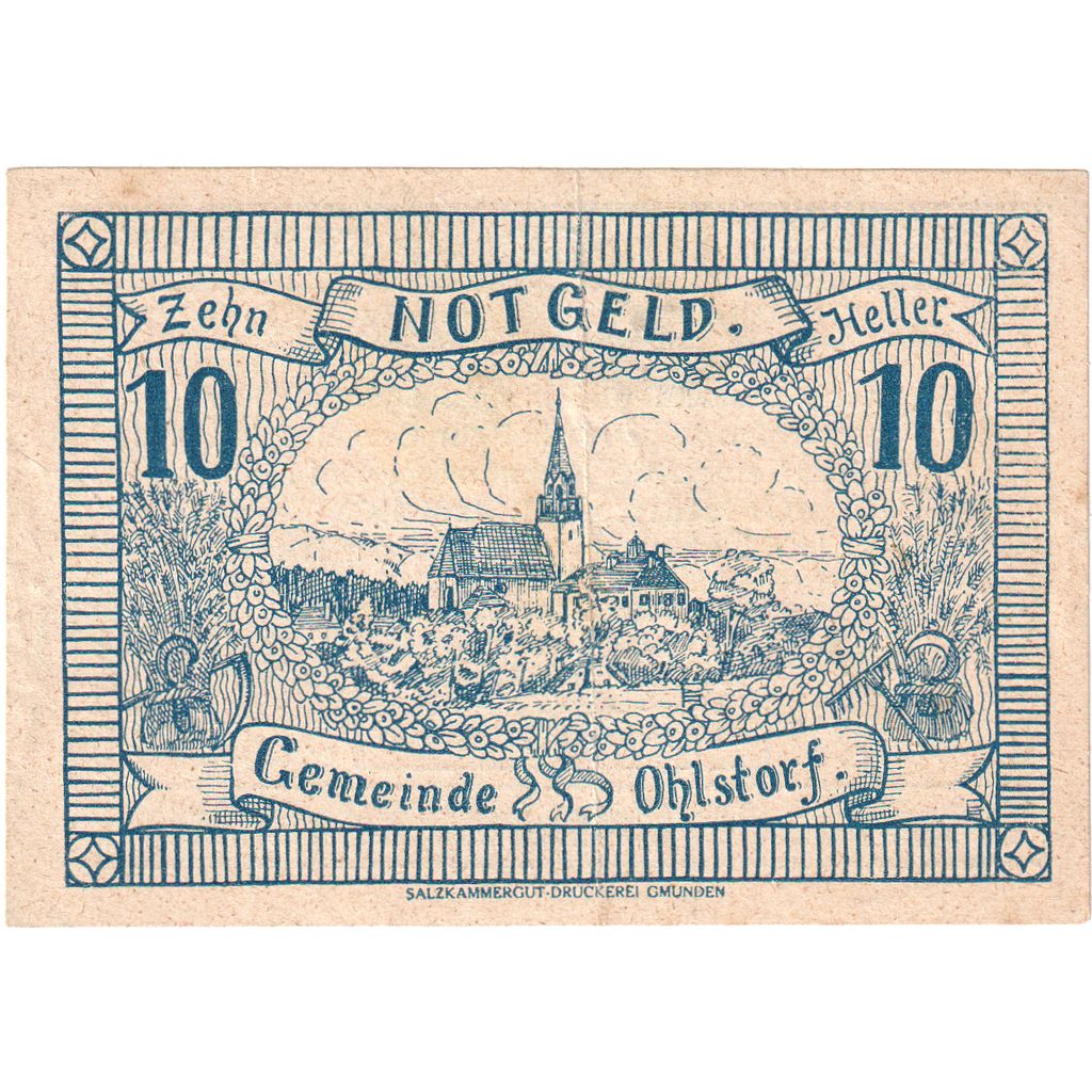 Autriche, Ohlstorf, 10 Heller, village, 1920, SPL, Mehl:FS 708b