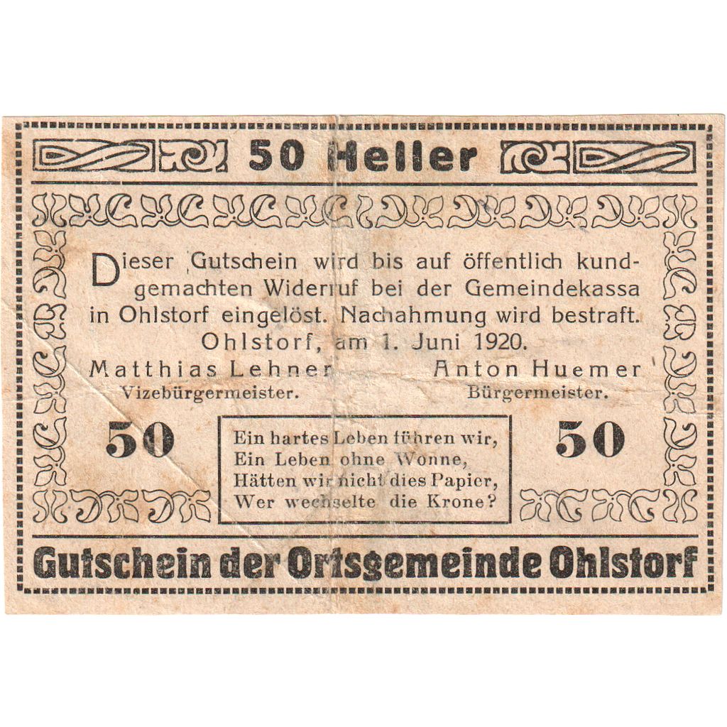 Oostenrijk, Ohlstorf, 50 Heller, Eglise, 1920, TTB, Mehl:FS 708i