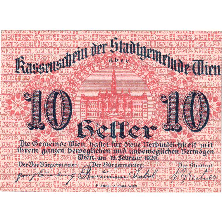 Austria, Vienne, 10 Heller, château 1920-02-19, UNC(60-62), Mehl:FS 1183IIe
