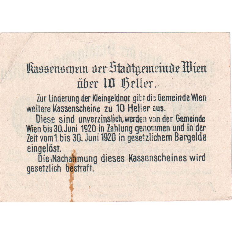 Austria, Vienne, 10 Heller, château 1920-02-19, UNC(60-62), Mehl:FS 1183IIe
