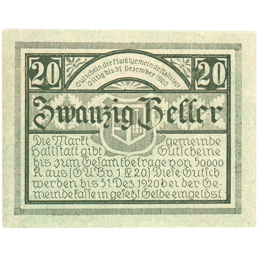 Autriche, Hallstatt, 20 Heller, château, 1920, 1920-12-31, SPL, Mehl:FS 345