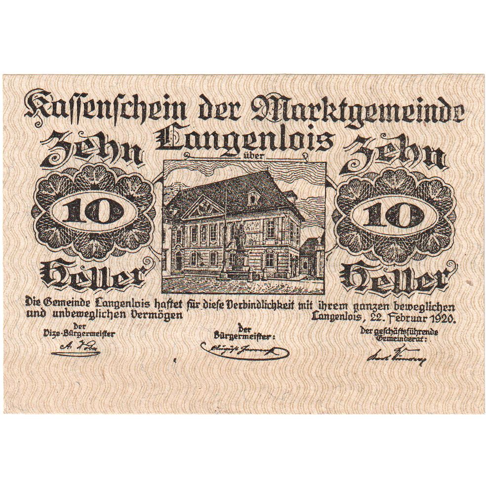 Austria, Langenlois, 10 Heller, mairie, 1920, 1920-12-31, UNC(63), Mehl:FS 501a