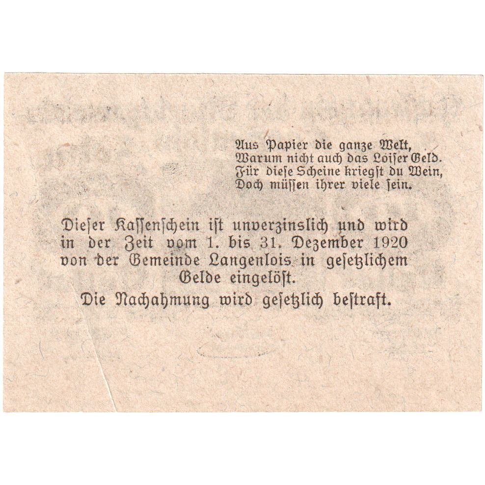 Austria, Langenlois, 10 Heller, mairie, 1920, 1920-12-31, UNC(63), Mehl:FS 501a