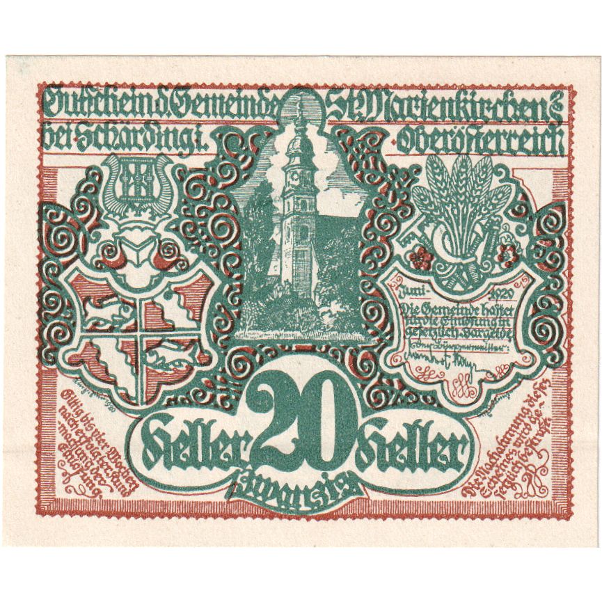 Autriche, Marienkirchen, 20 Heller, Eglise, 1920, SPL, Mehl:FS 910