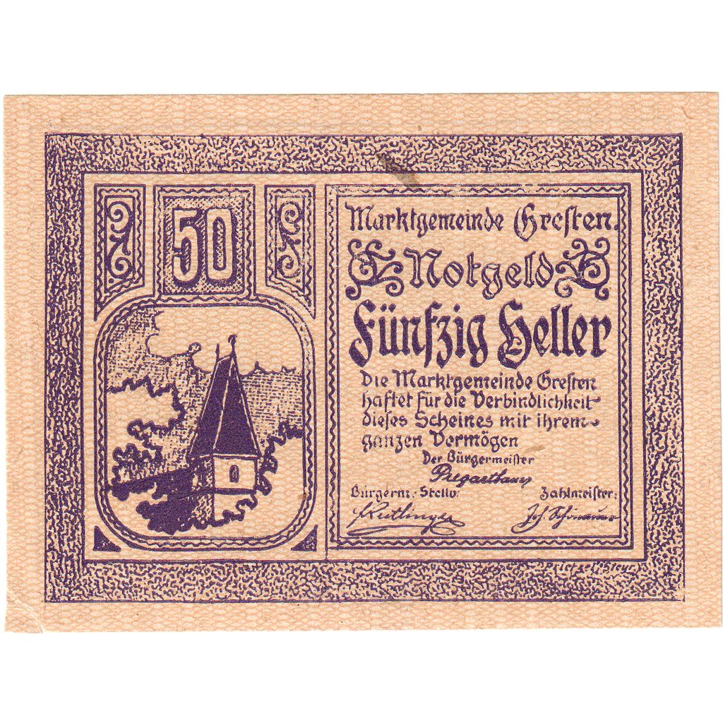 Austria, Gresten, 50 Heller, Eglise, 1920, 1920-12-31, AU(55-58), Mehl:FS 278Ib