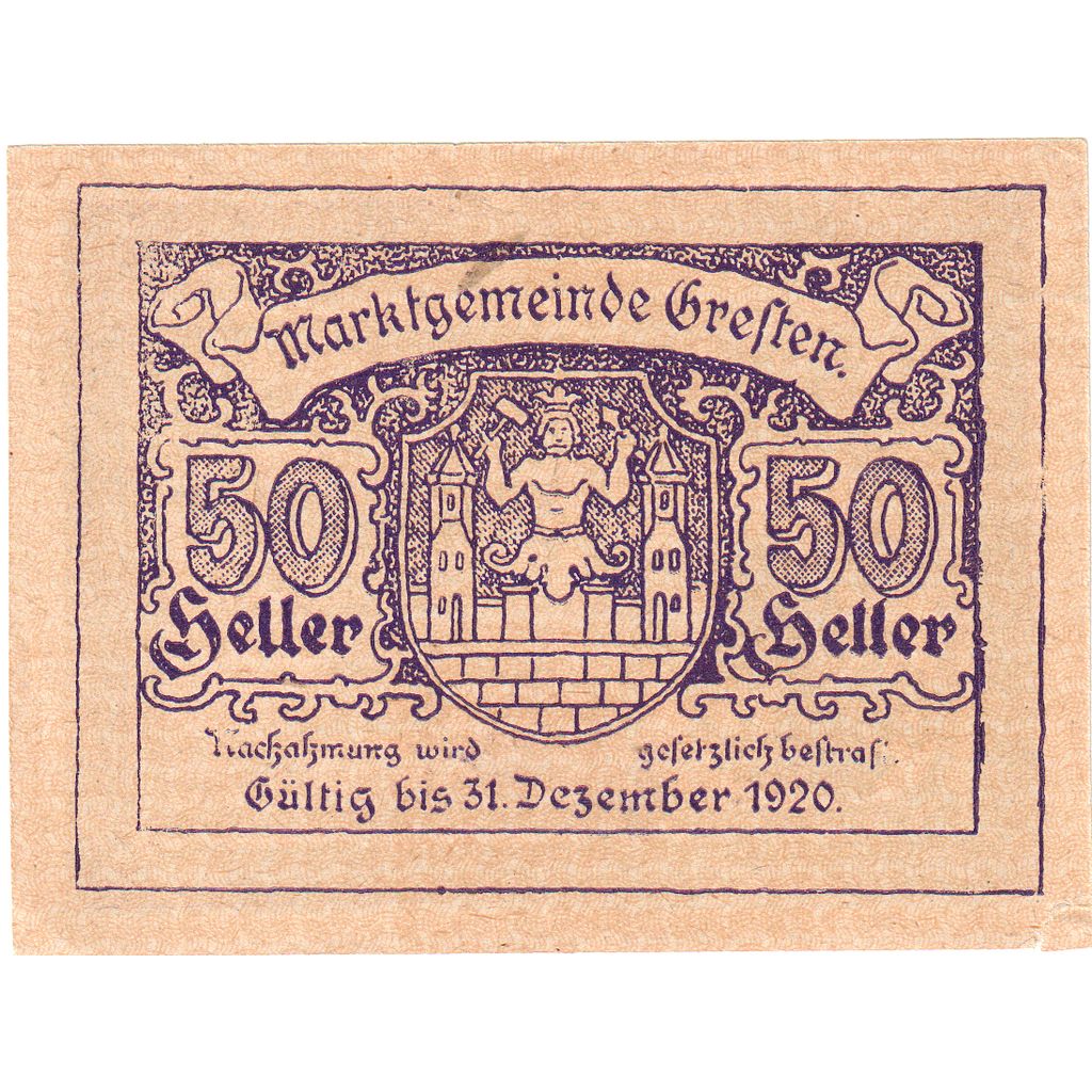 Austria, Gresten, 50 Heller, Eglise, 1920, 1920-12-31, AU(55-58), Mehl:FS 278Ib