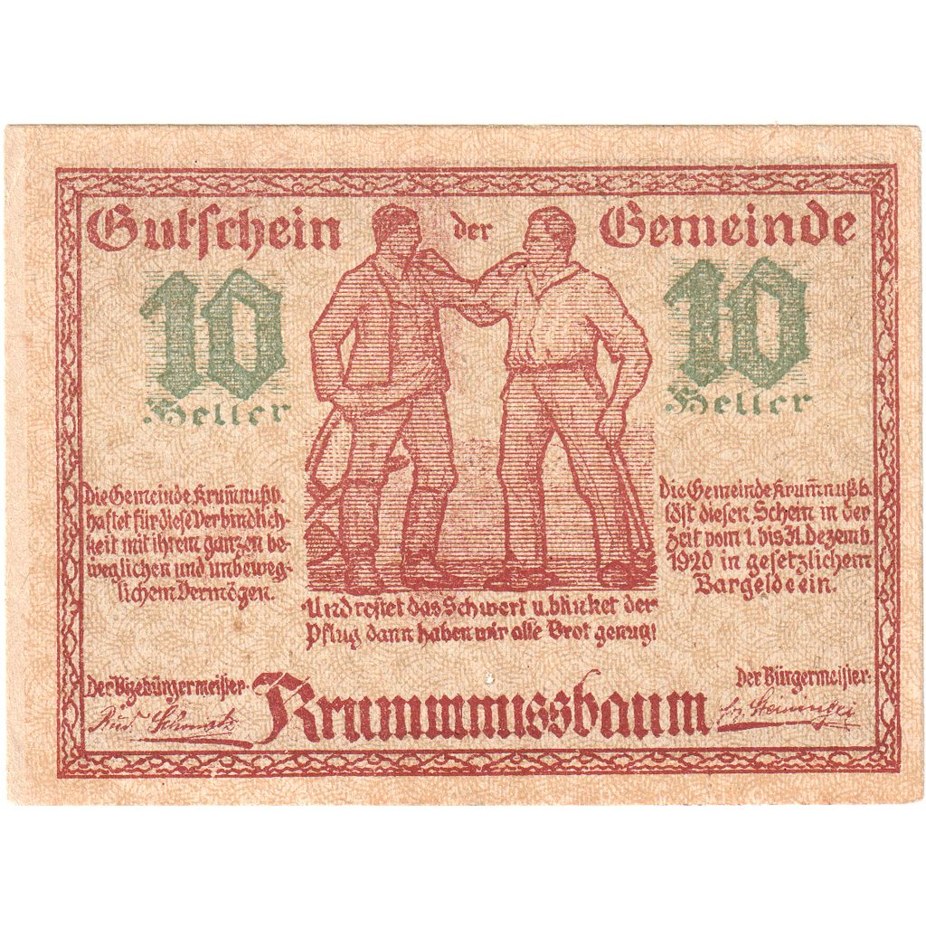 Autriche, Krummnusssbaum, 10 Heller, arbre, 1920, 1920-12-31, SUP, Mehl:FS 488Ia