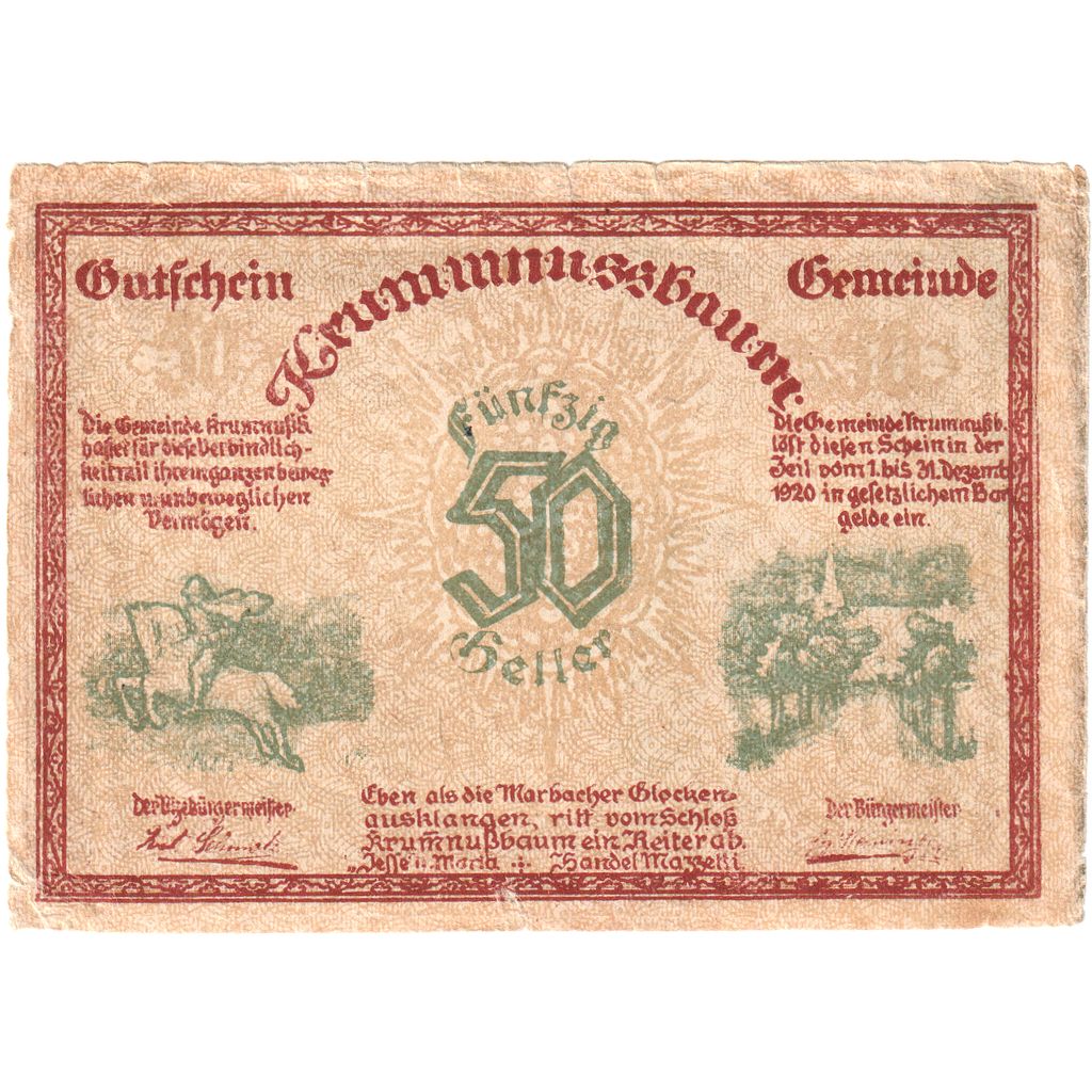 Autriche, Krummnusssbaum, 50 Heller, cheval 1920-12-31, TTB Mehl:FS 488Ia