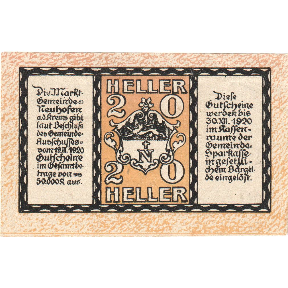 Österreich, Neuhofen, 20 Heller, Eglise, 1920, 1920-12-30, UNZ-, Mehl:FS 648a