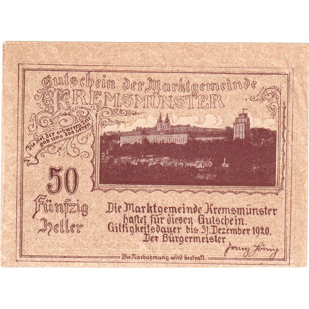Oostenrijk, Kremsmunster, 50 Heller, château 1920-12-31, SPL Mehl:FS 476II