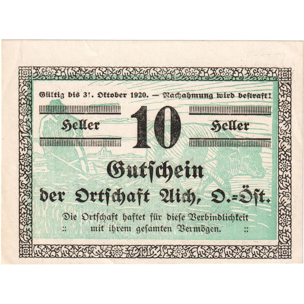 Autriche, Aich, 10 Heller, Texte, 1920, 1920-12-31, SPL, Mehl:FS 10b