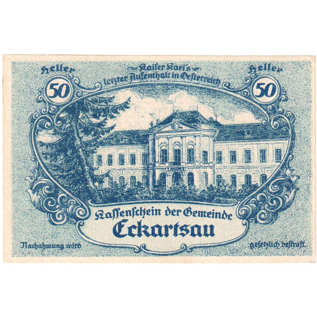 Autriche, Eckartsau, 50 Heller, château, 1920, 1920-12-31, SPL, Mehl:FS 149a