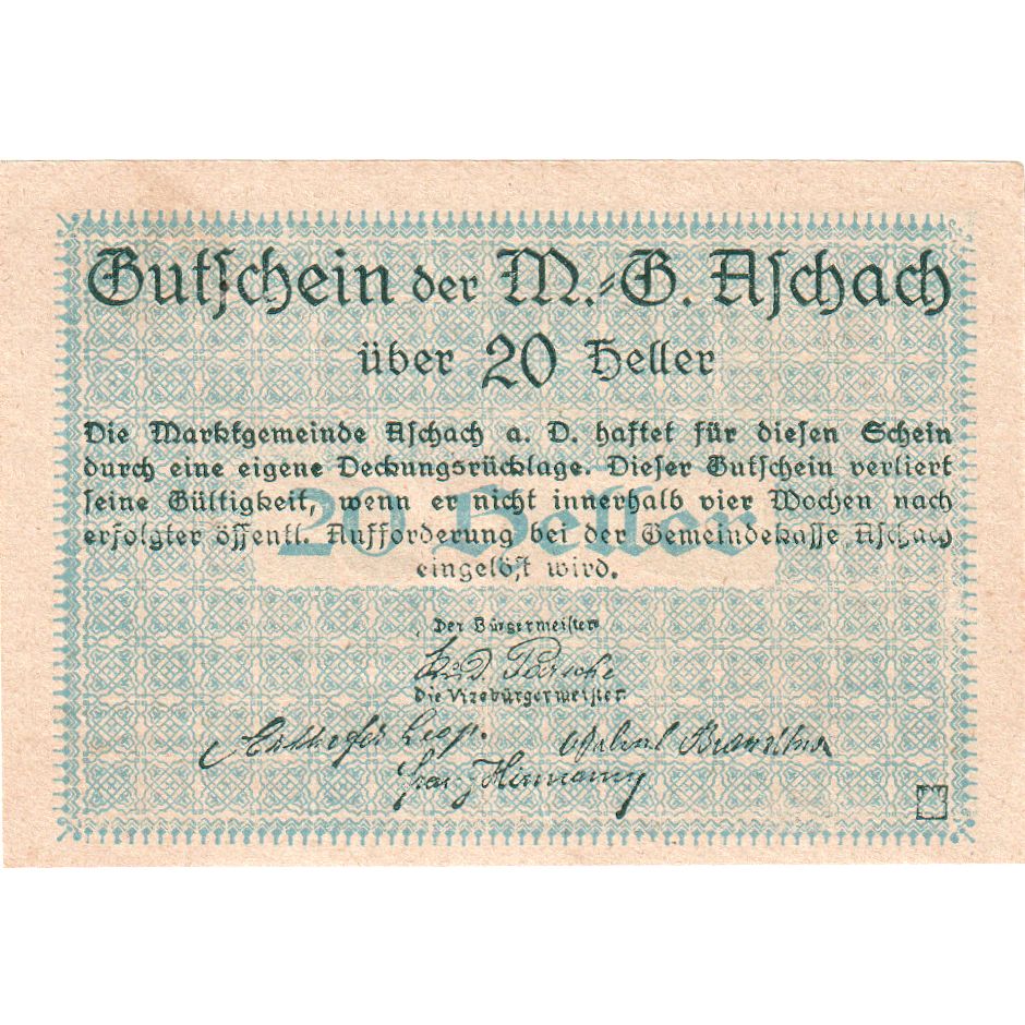 Österreich, Aschach, 20 Heller, personnage, 1920, UNZ-, Mehl:FS 53IIb17