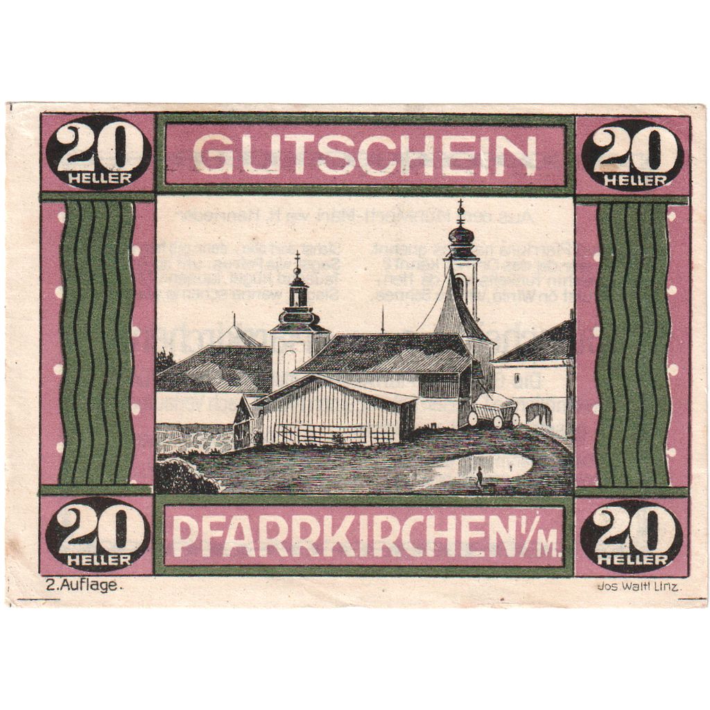 Autriche, Pfarrkirchen, 20 Heller, Eglise, 1920, SPL, Mehl:FS 744IIe