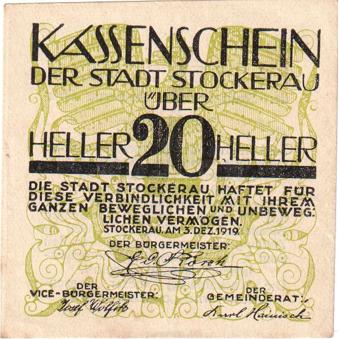 Autriche, Stockerau, 20 Heller, Texte, 1920, 1920-08-15, SPL, Mehl:FS 1038