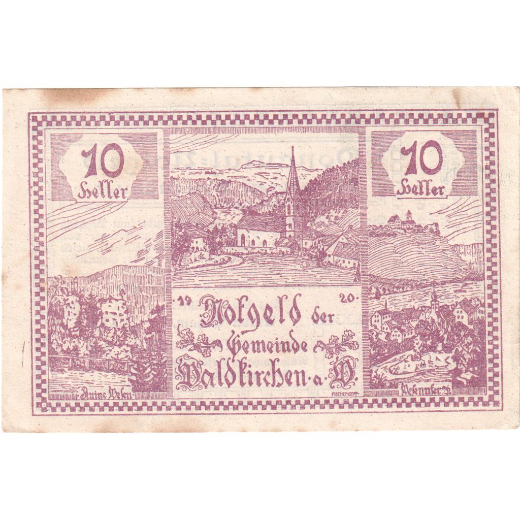 Autriche, Waldkirchen, 10 Heller, Eglise, 1920, 1920-12-31, SUP, Mehl:FS 1133d