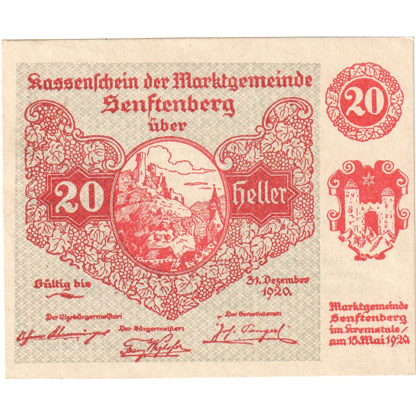 Österreich, Senftenberg, 20 Heller, château, 1920-12-31, UNZ-, Mehl:FS 993c
