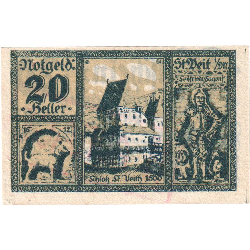 Autriche, St Veit, 20 Heller, château, 1920, 1920-12-31, SPL, Mehl:FS 944a