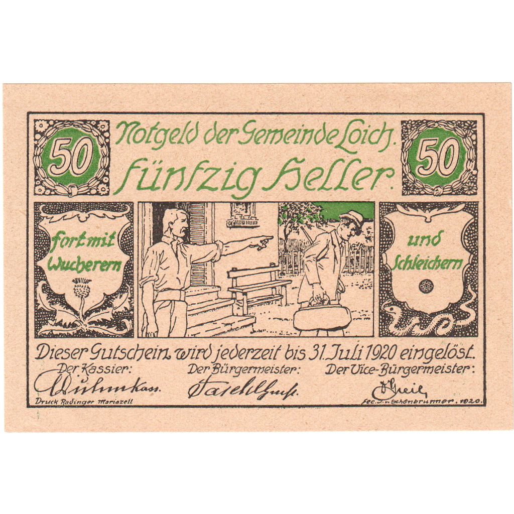 Oostenrijk, LOICH, 50 Heller, personnage, 1920, 1920-07-31, SPL, Mehl:FS 562.02
