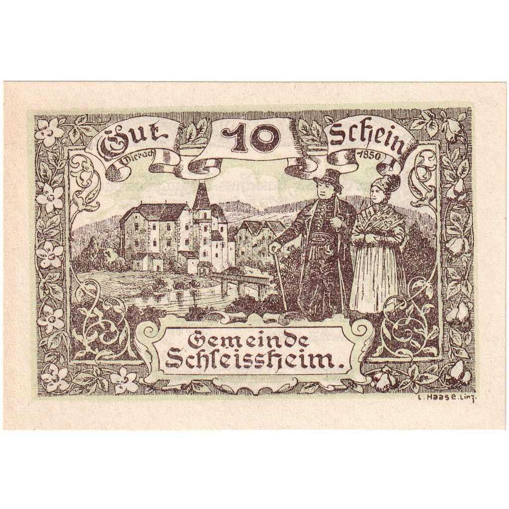 Autriche, Schleissheim, 10 Heller, village, 1920, 1920-06-30, SPL, Mehl:FS 961