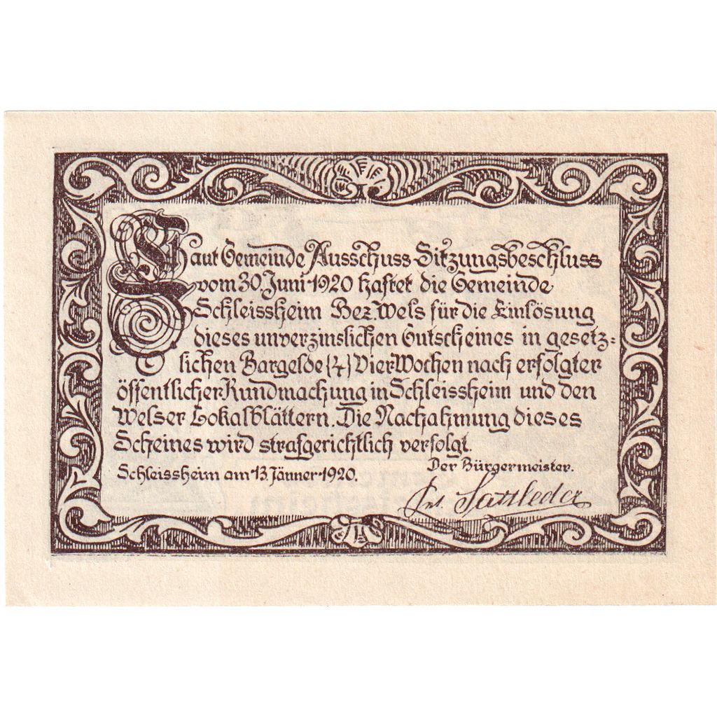 Autriche, Schleissheim, 10 Heller, village, 1920, 1920-06-30, SPL, Mehl:FS 961
