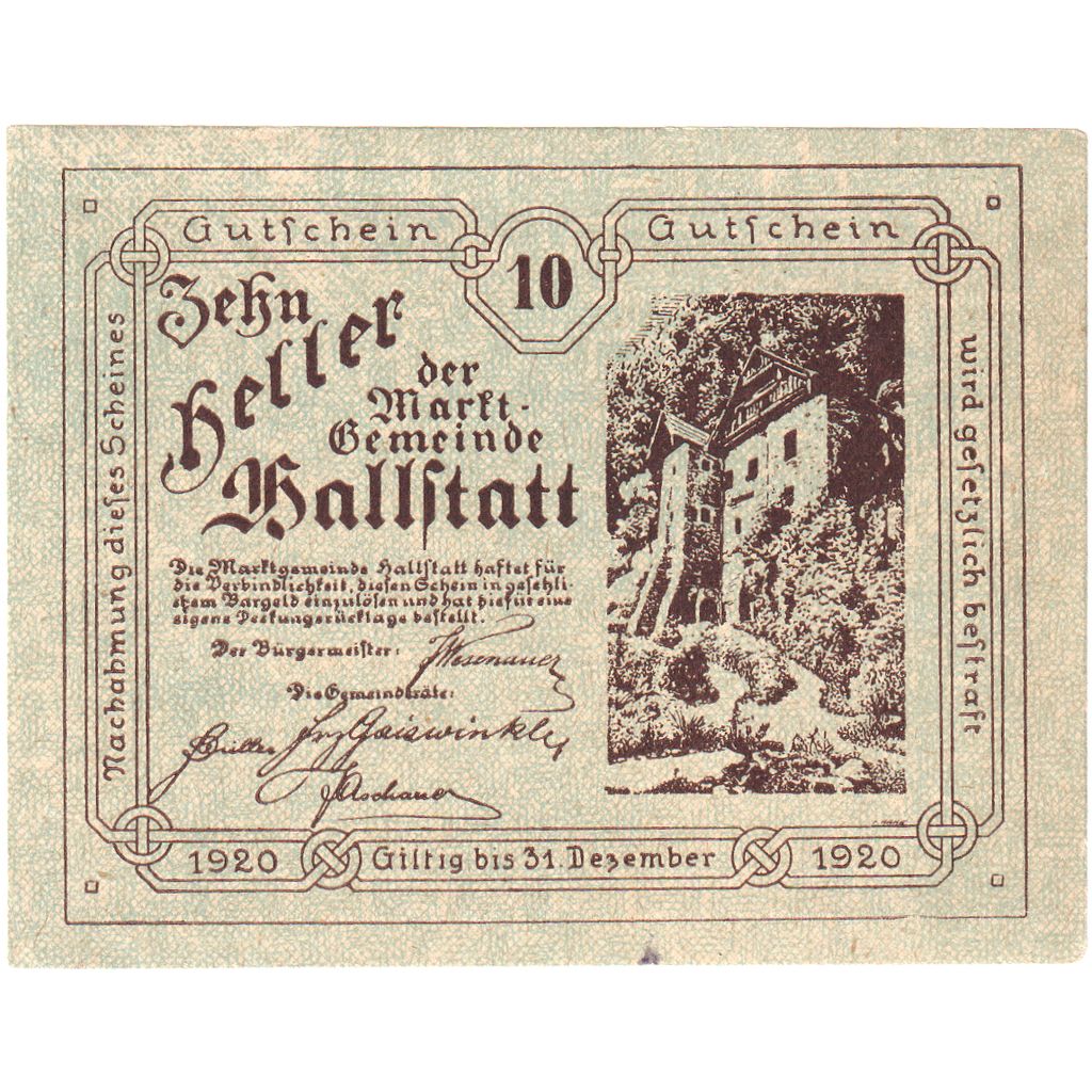 Österreich, Hallstatt, 10 Heller, château, 1920, 1920-12-31, UNZ-, Mehl:FS 345