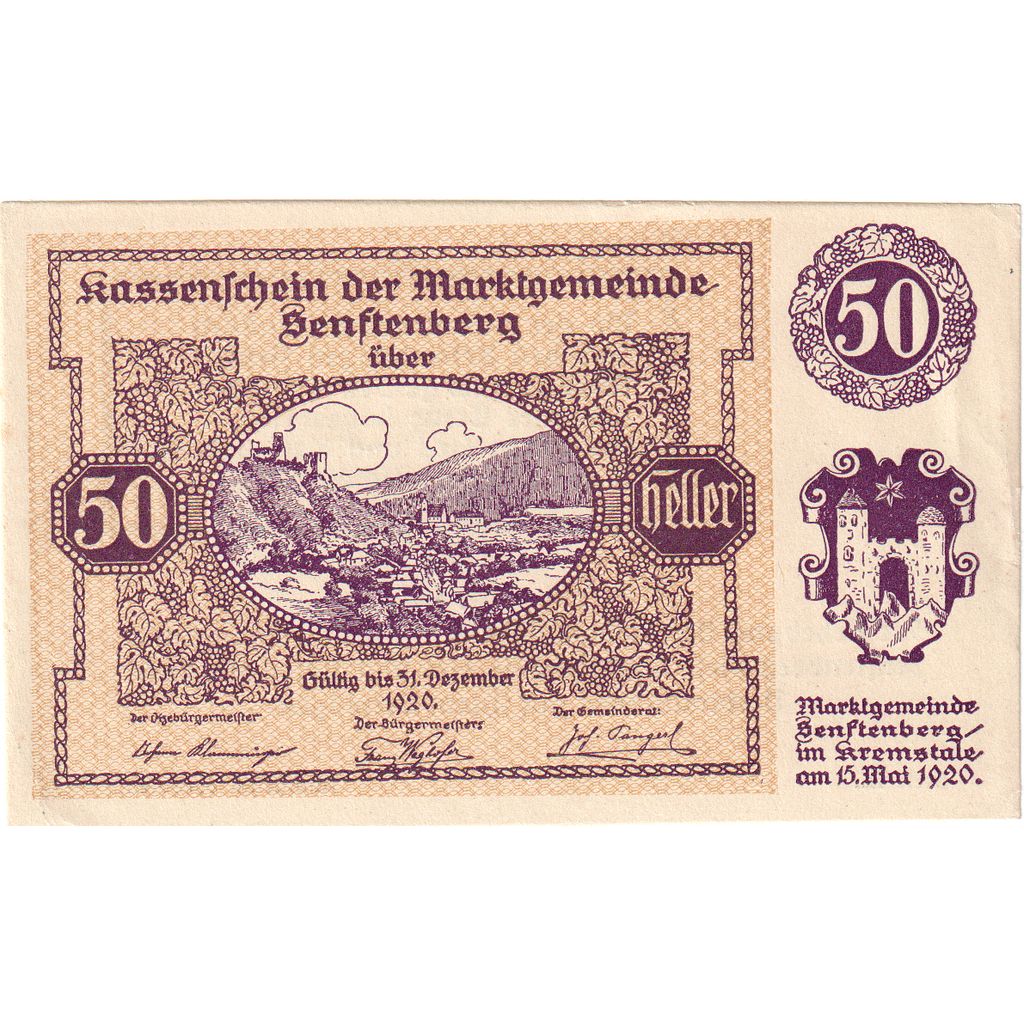 Oostenrijk, Senftenberg, 50 Heller, paysage, 1920, 1920-12-31, SPL, Mehl:FS 993c
