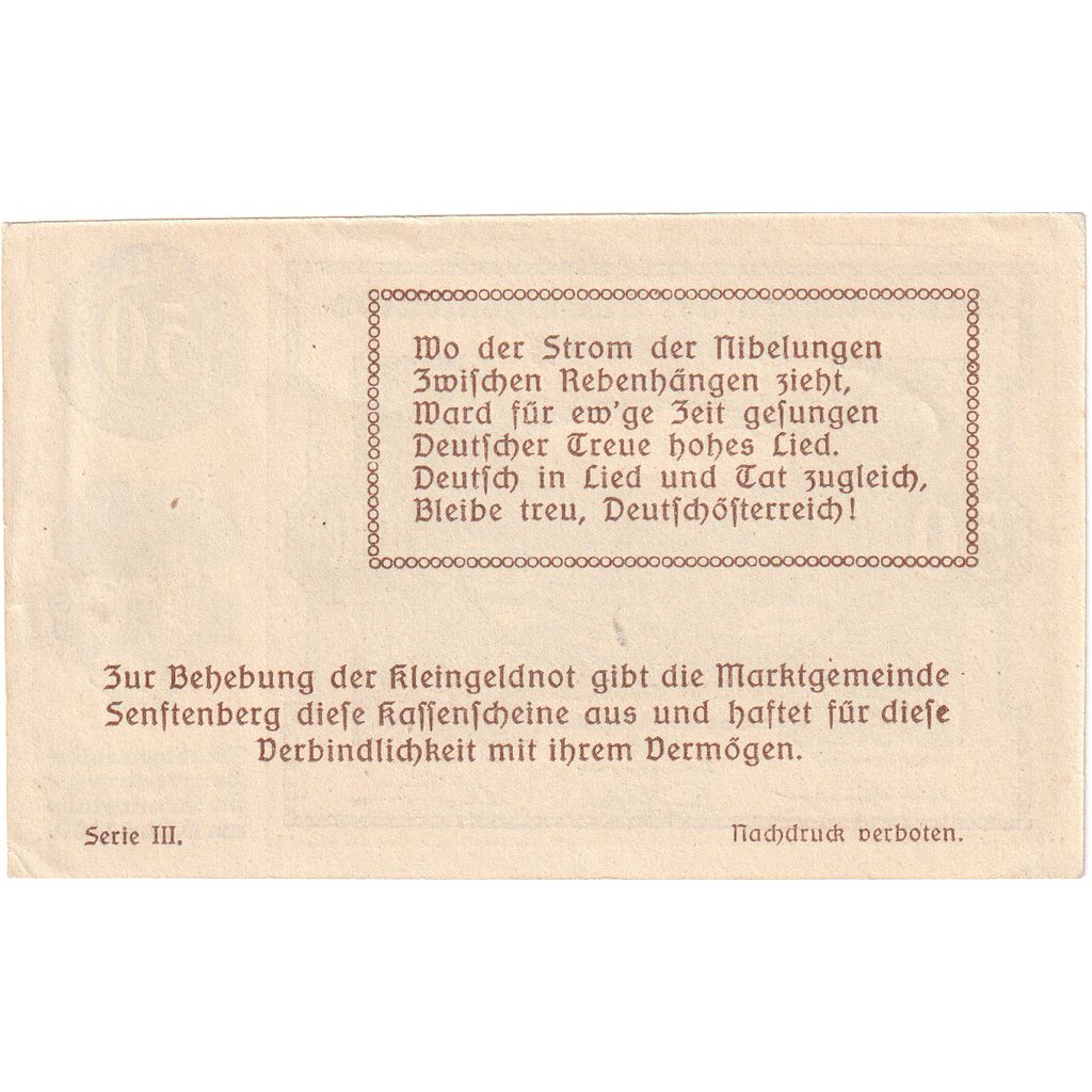 Oostenrijk, Senftenberg, 50 Heller, paysage, 1920, 1920-12-31, SPL, Mehl:FS 993c