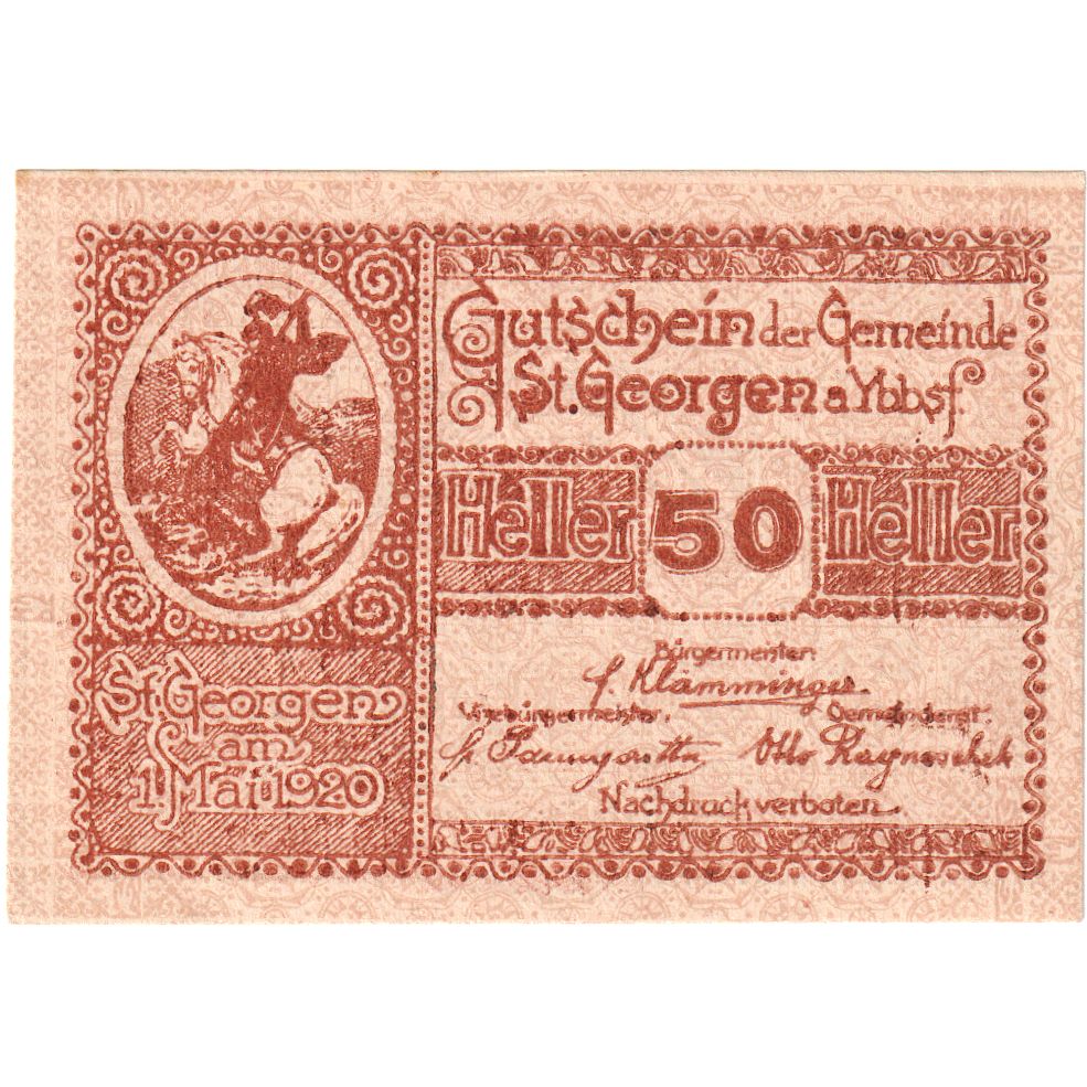 Autriche, St Georgen, 50 Heller, épis de blé 1920-12-31, SPL, Mehl:FS 885I