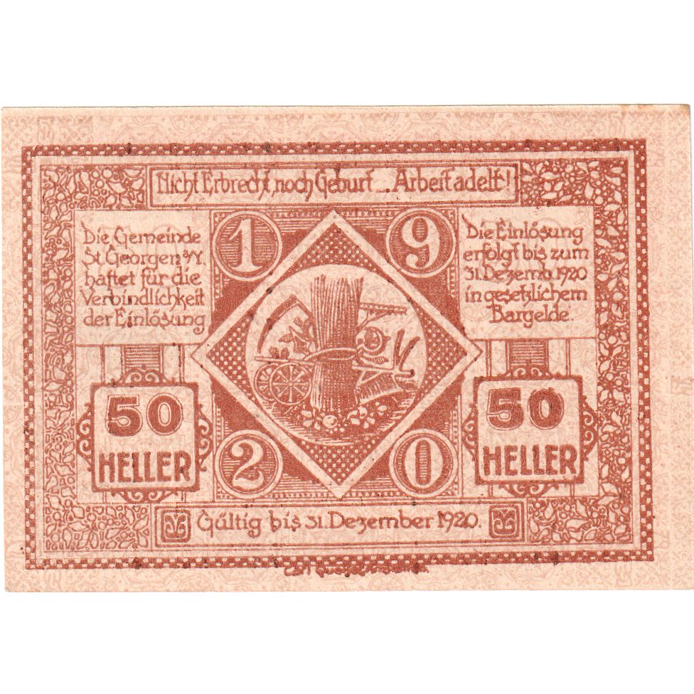 Autriche, St Georgen, 50 Heller, épis de blé 1920-12-31, SPL, Mehl:FS 885I