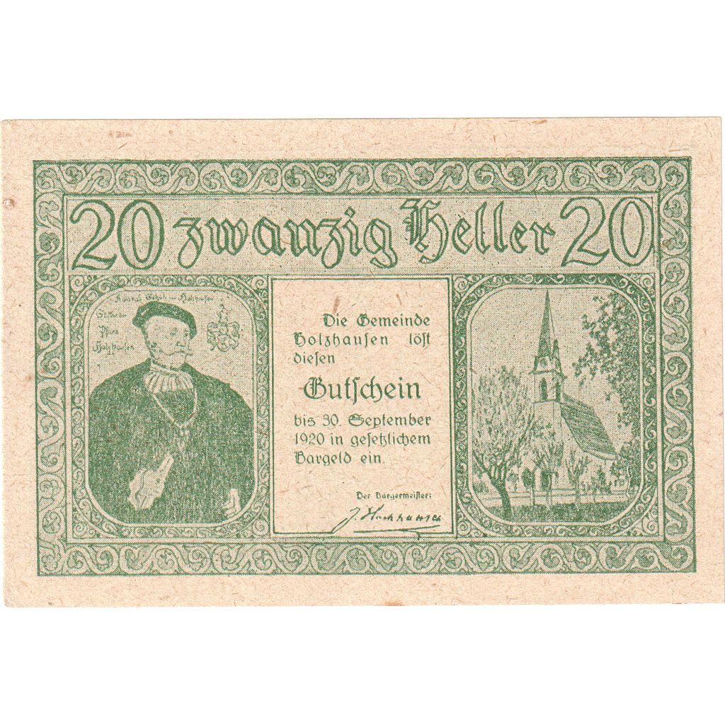 Autriche, Holzhausen, 20 Heller, Eglise, 1920, 1920-09-30, SPL, Mehl:FS 396a