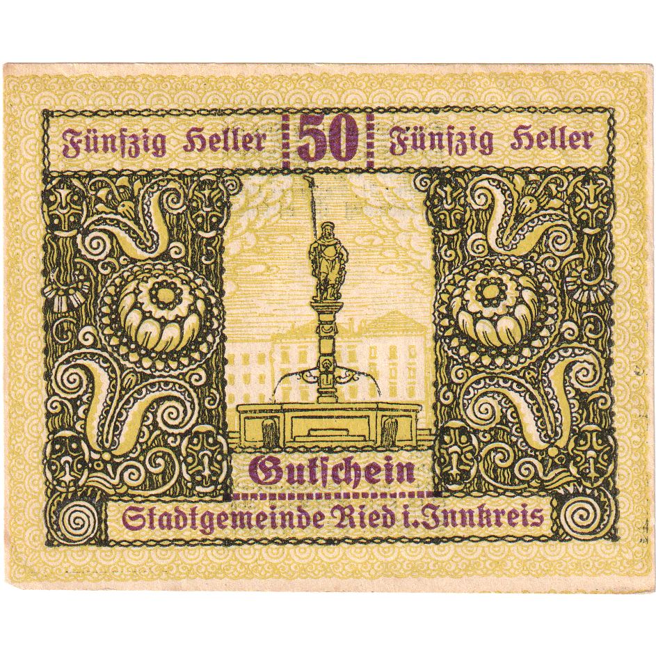 Autriche, Ried, 50 Heller, Monument, 1920, 1920-12-31, SPL, Mehl:FS 834IIa